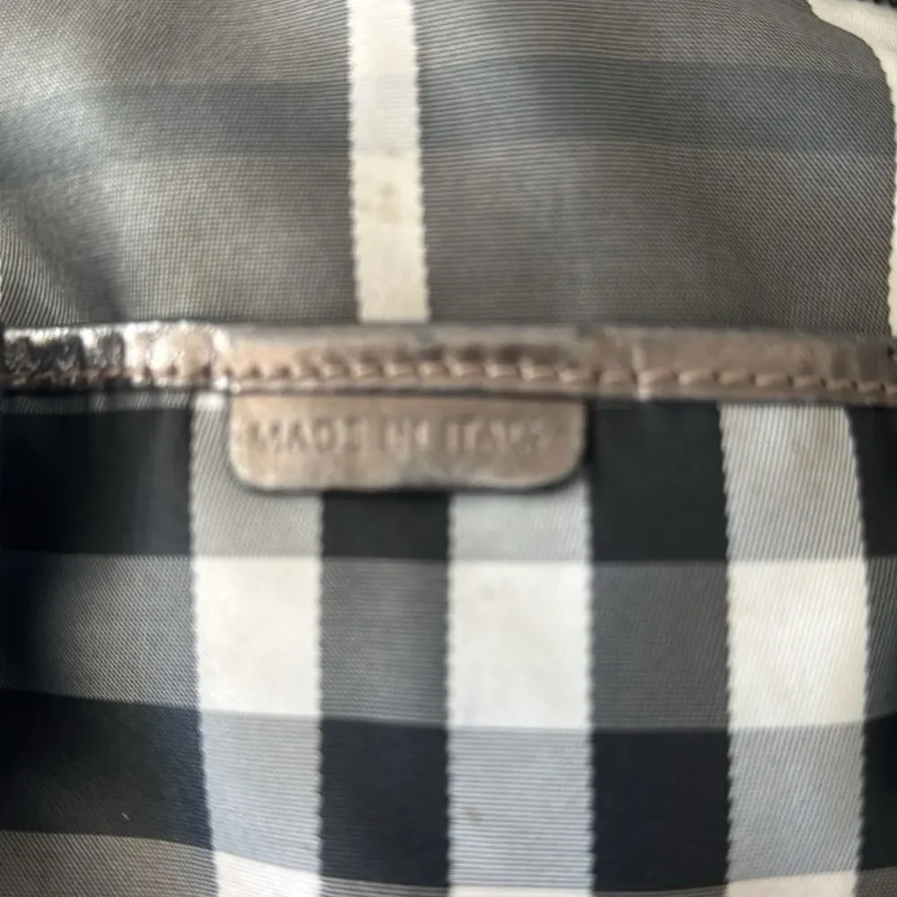 Burberry Warrior Metallic Pewter Leather Satchel Shoulder Handbag Hobo Ruched